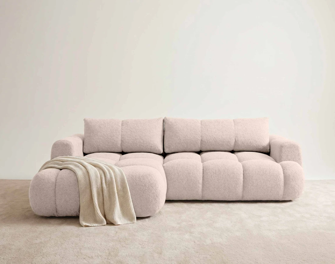Canapé YULIN d'angle 4 places convertible en tissu bouclette - Best Mobilier