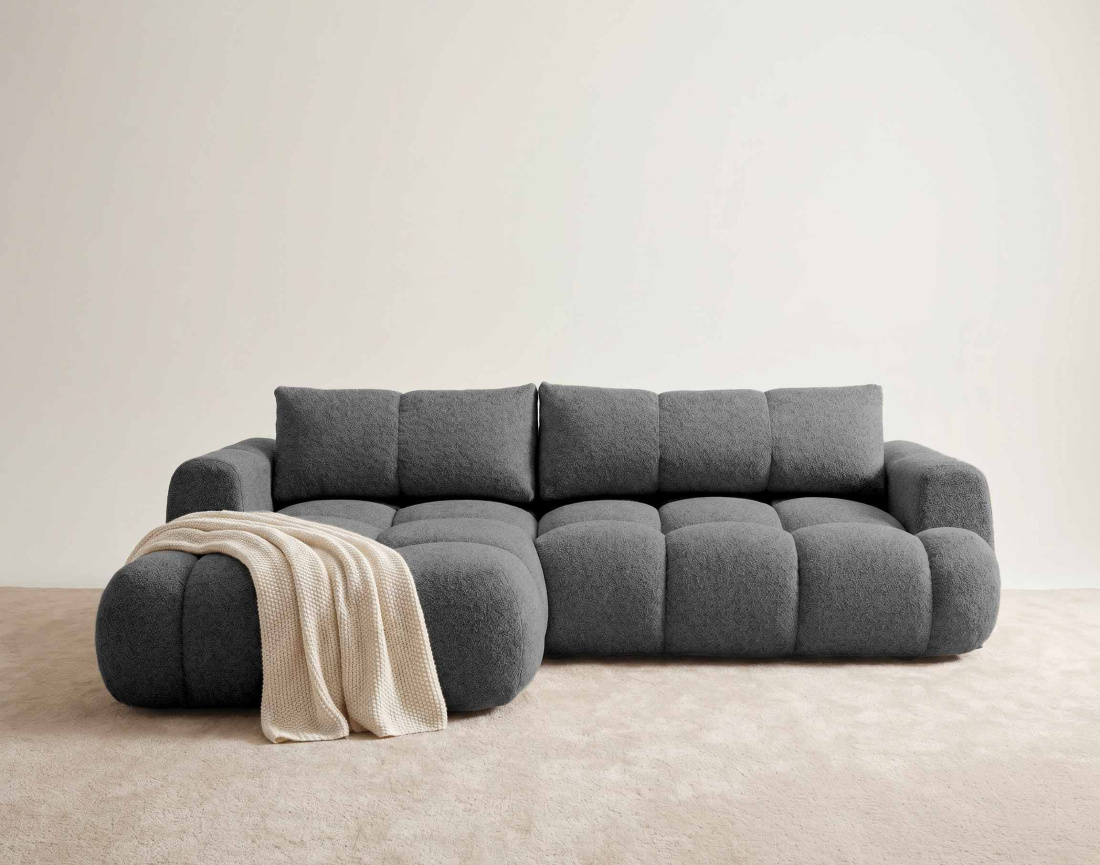 Canapé YULIN d'angle 4 places convertible en tissu bouclette - Best Mobilier