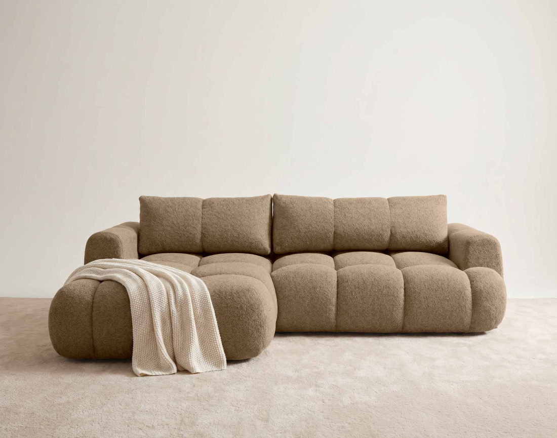 Canapé YULIN d'angle 4 places convertible en tissu bouclette - Best Mobilier