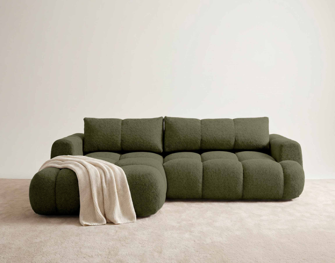 Canapé YULIN d'angle 4 places convertible en tissu bouclette - Best Mobilier