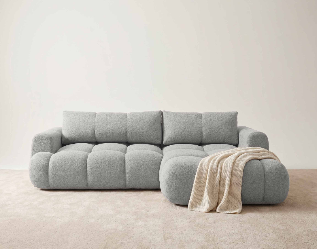 Canapé YULIN d'angle 4 places convertible en tissu bouclette - Best Mobilier
