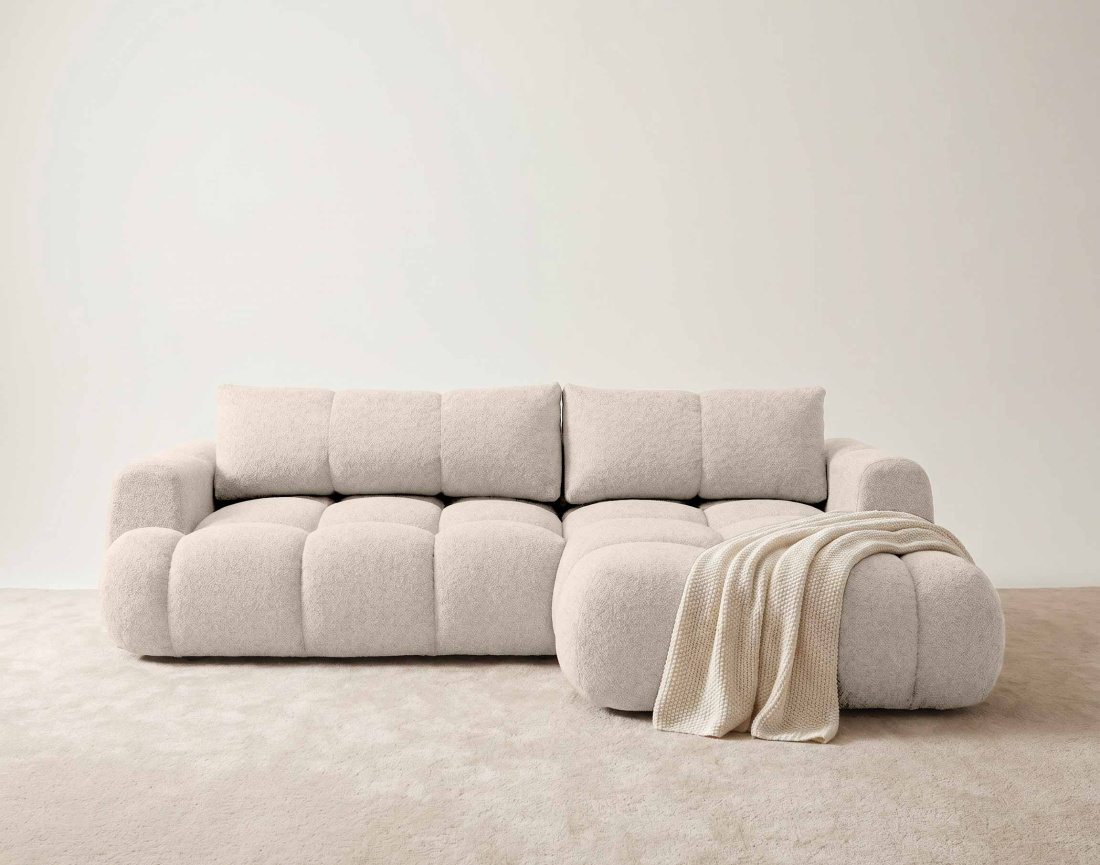 Canapé YULIN d'angle droit 4 places convertible avec coffre en tissu bouclette Yulin - Best Mobilier