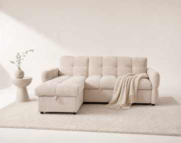 Canapé OCTAVE d'angle réversible 4 places convertible avec coffre en velours texturé | Best Mobilier