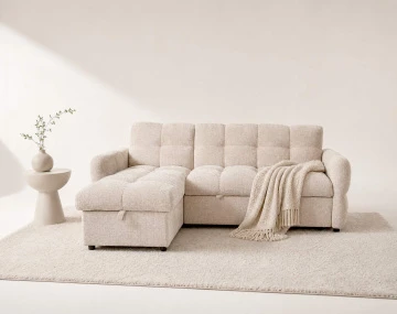 Canapé OCTAVE d'angle réversible 4 places convertible avec coffre en velours texturé | Best Mobilier