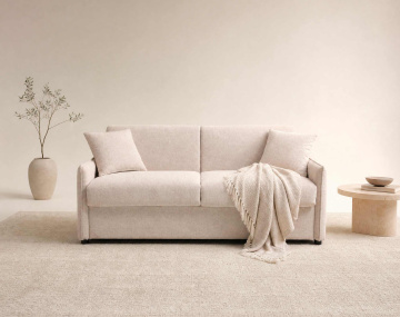 Canapé 3 places convertible express couchage quotidien 140 cm matelas 14 cm en tissu texturé Adele