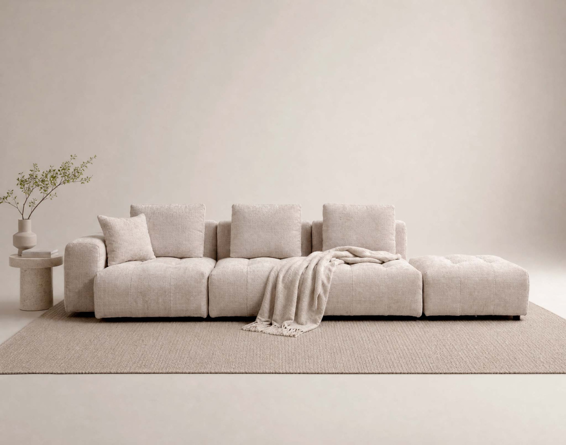 Canapé modulable 4 places en velours texturé Colette