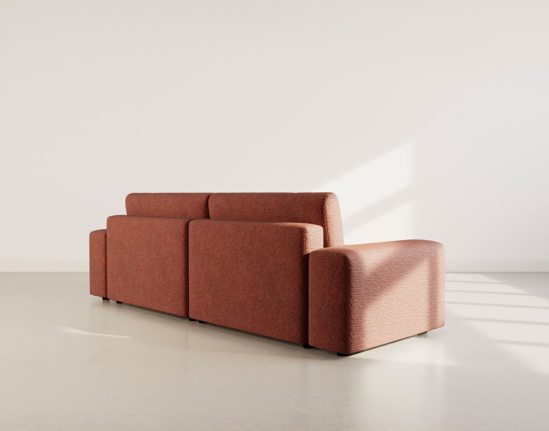 Canapé d'angle réversible 4 places convertible avec coffre en velours gaufré Constance