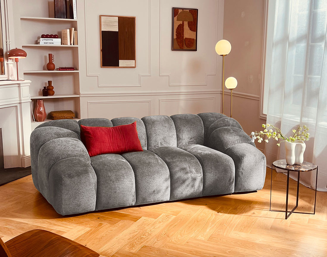 Canapé AVA 3 places en velours texturé - Best Mobilier
