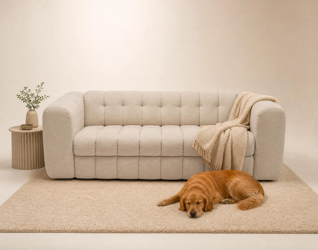 Canapé VIOLETTE 3 places convertible express couchage quotidien 140 cm matelas 14 cm velours gaufré | Best Mobilier