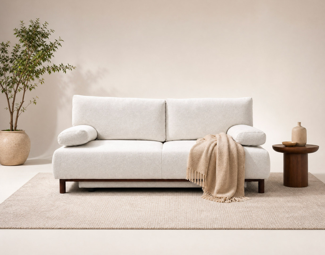 Canapé Hortense droit 3 places convertible avec coffre en velours texturé | Best Mobilier