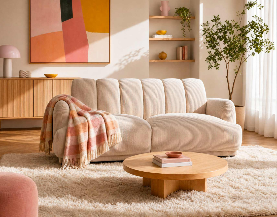Canapé droit LUIGI 3 places en velours côtelé | Best Mobilier