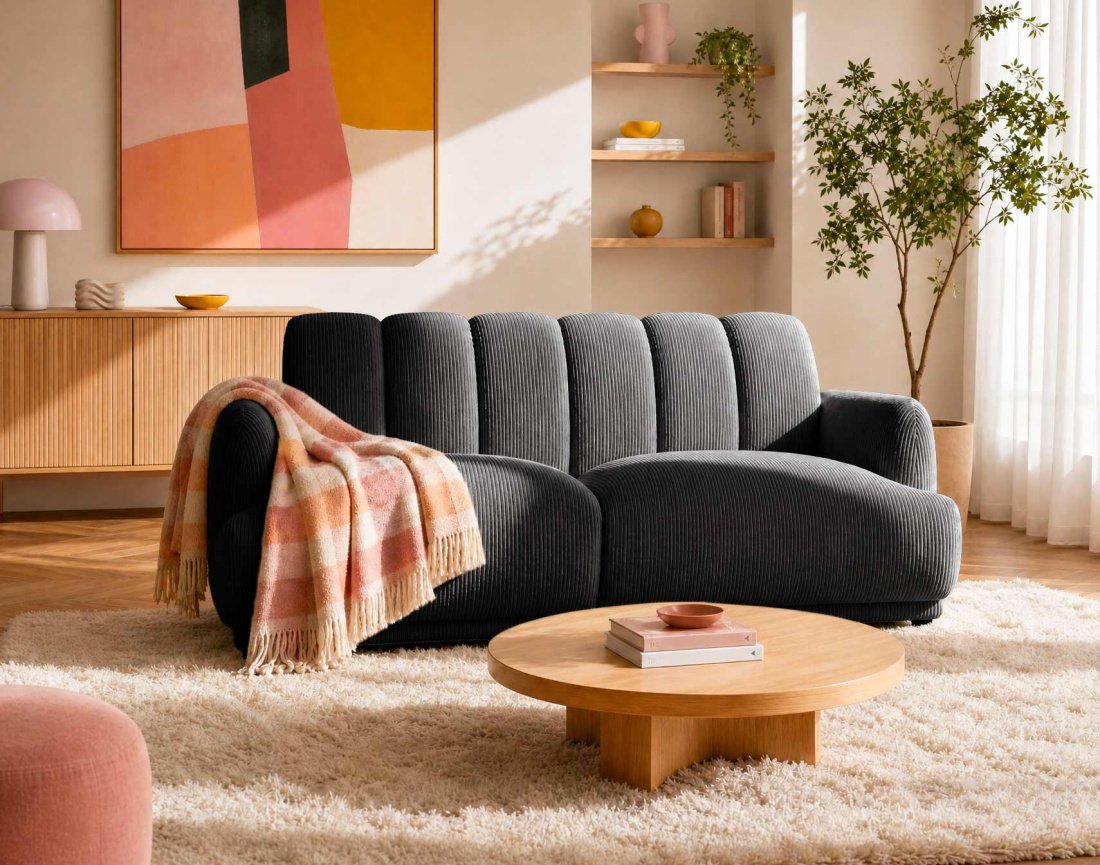 Canapé droit LUIGI 3 places en velours côtelé | Best Mobilier