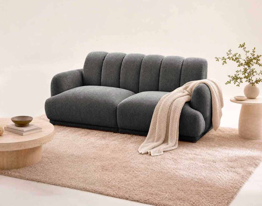 Canapé droit LUIGI 3 places en velours côtelé | Best Mobilier