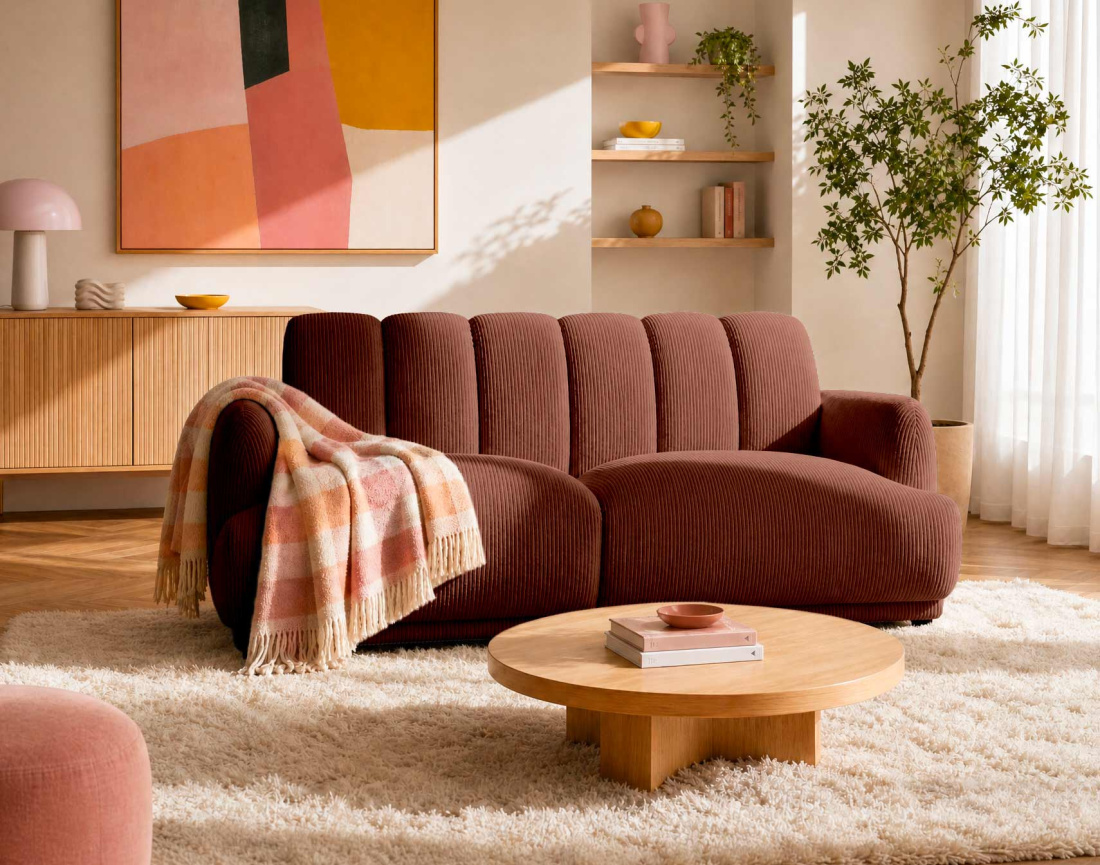 Canapé droit LUIGI 3 places en velours côtelé | Best Mobilier