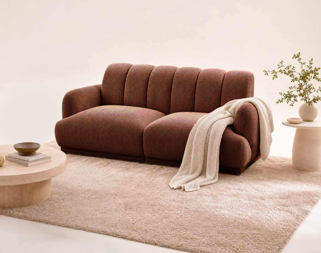 Canapé droit LUIGI 3 places en velours côtelé | Best Mobilier
