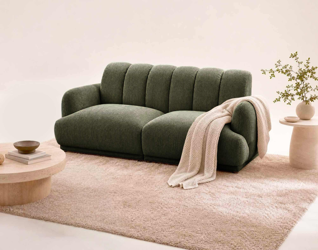 Canapé droit LUIGI 3 places en velours côtelé | Best Mobilier