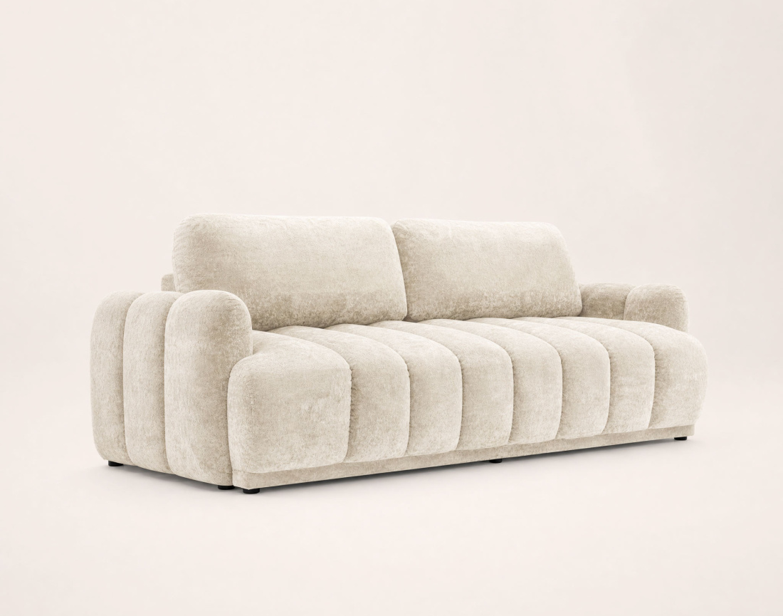 Canapé droit SILVIA 3 places convertible avec coffrre en tissu bouclette | Best Mobilier