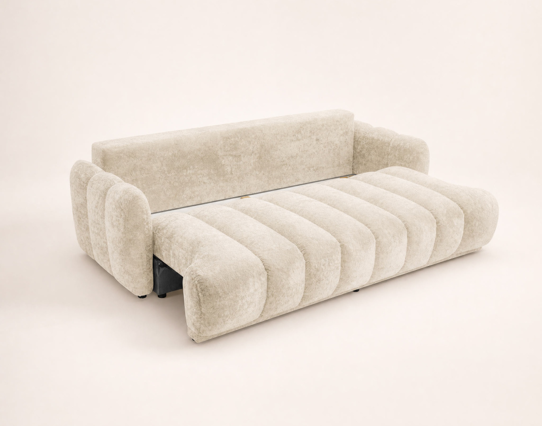 Canapé droit SILVIA 3 places convertible avec coffrre en tissu bouclette | Best Mobilier