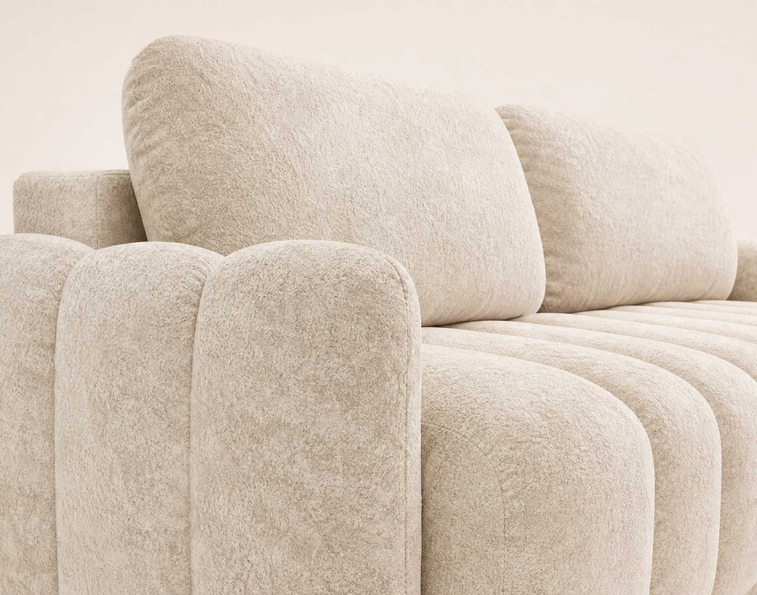 Canapé droit SILVIA 3 places convertible avec coffrre en tissu bouclette | Best Mobilier