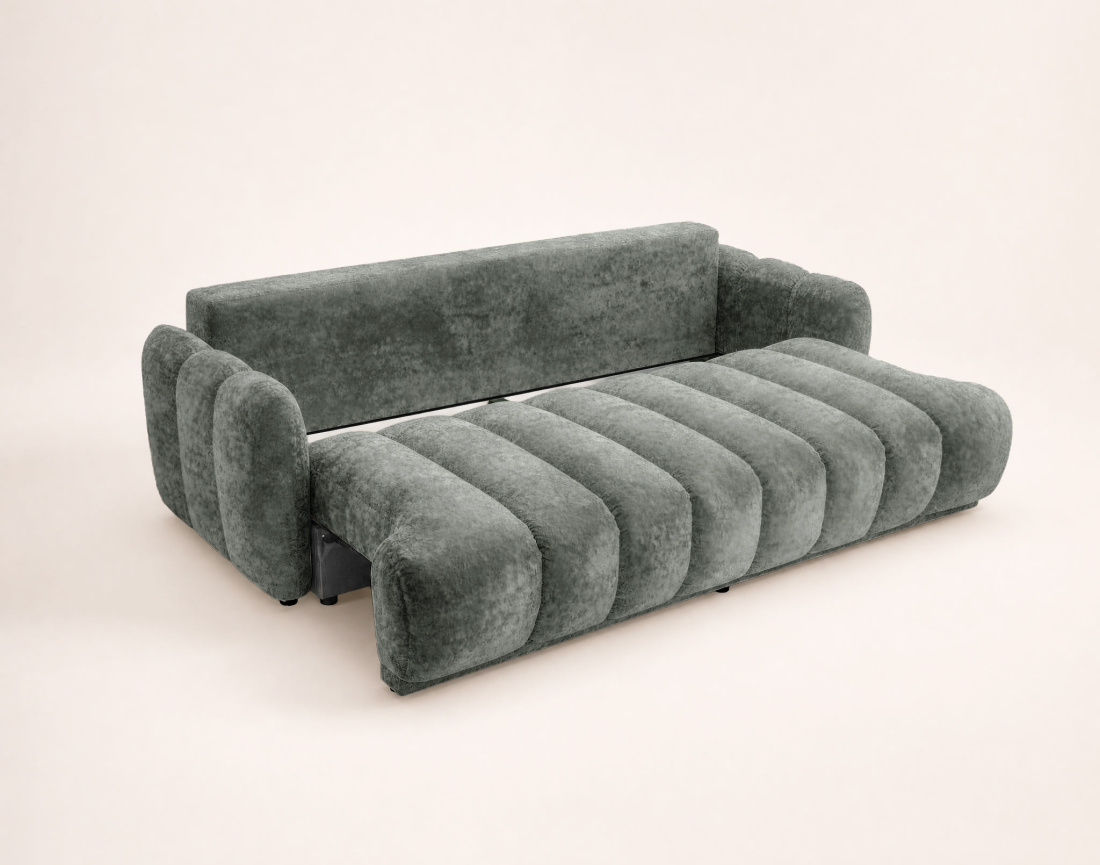 Canapé droit SILVIA 3 places convertible avec coffrre en tissu bouclette | Best Mobilier