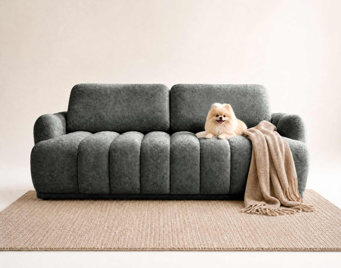 Canapé droit SILVIA 3 places convertible avec coffrre en tissu bouclette | Best Mobilier