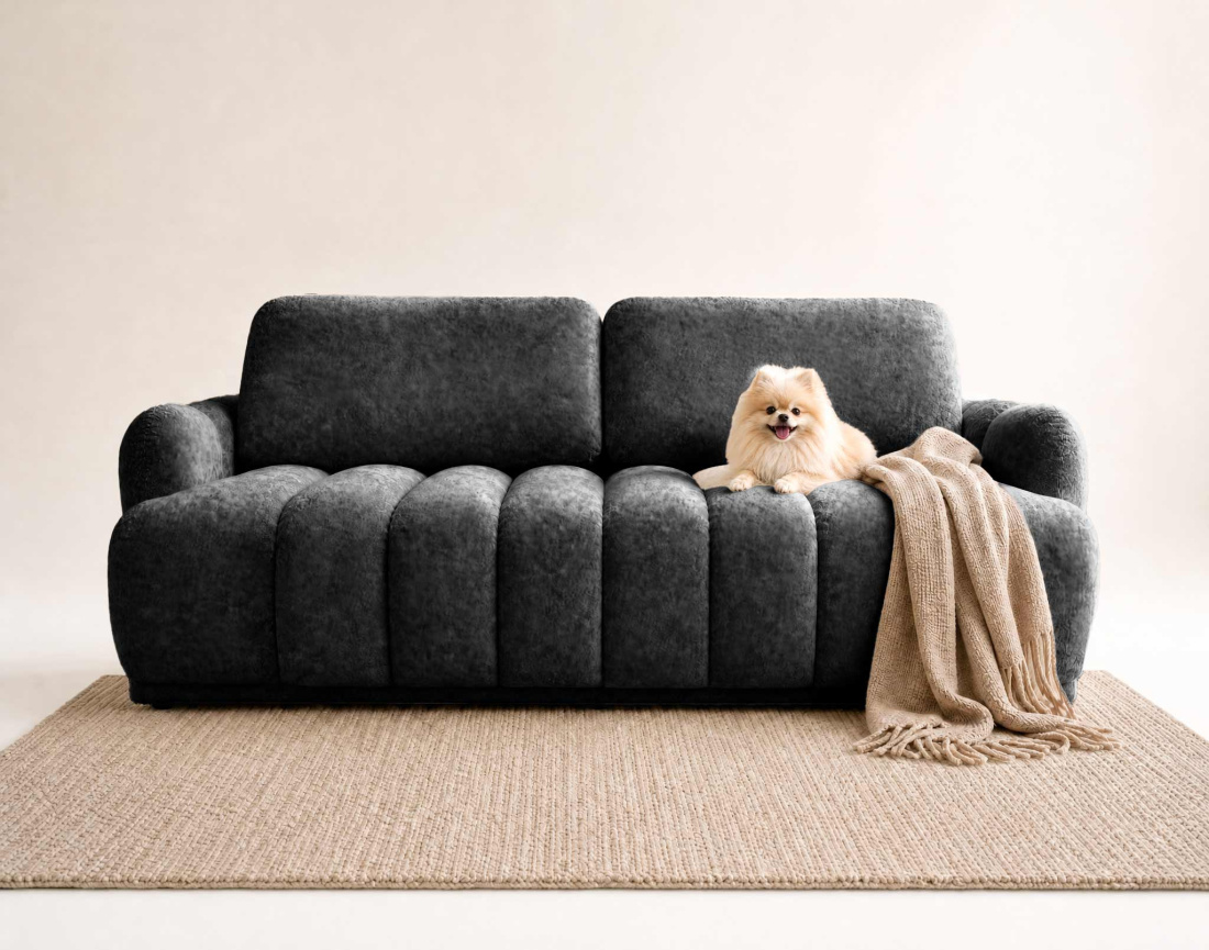 Canapé droit SILVIA 3 places convertible avec coffrre en tissu bouclette | Best Mobilier
