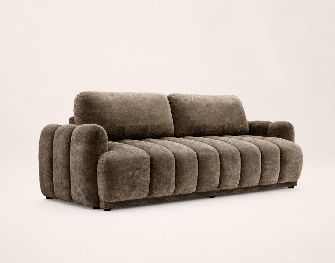 Canapé droit SILVIA 3 places convertible avec coffrre en tissu bouclette | Best Mobilier