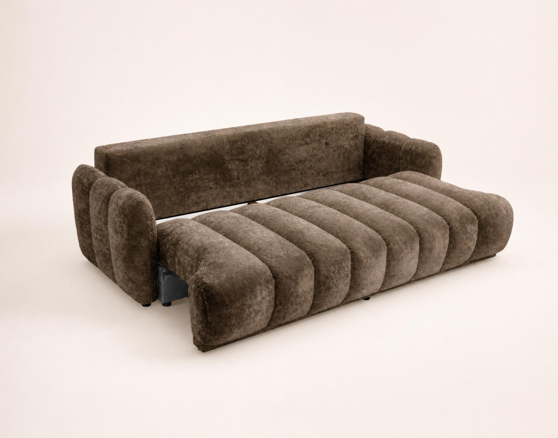 Canapé droit SILVIA 3 places convertible avec coffrre en tissu bouclette | Best Mobilier