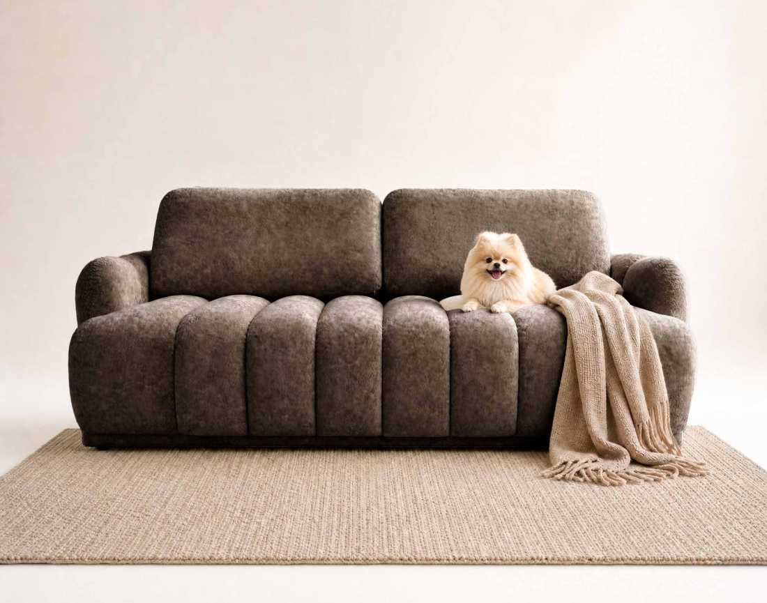 Canapé droit SILVIA 3 places convertible avec coffrre en tissu bouclette | Best Mobilier