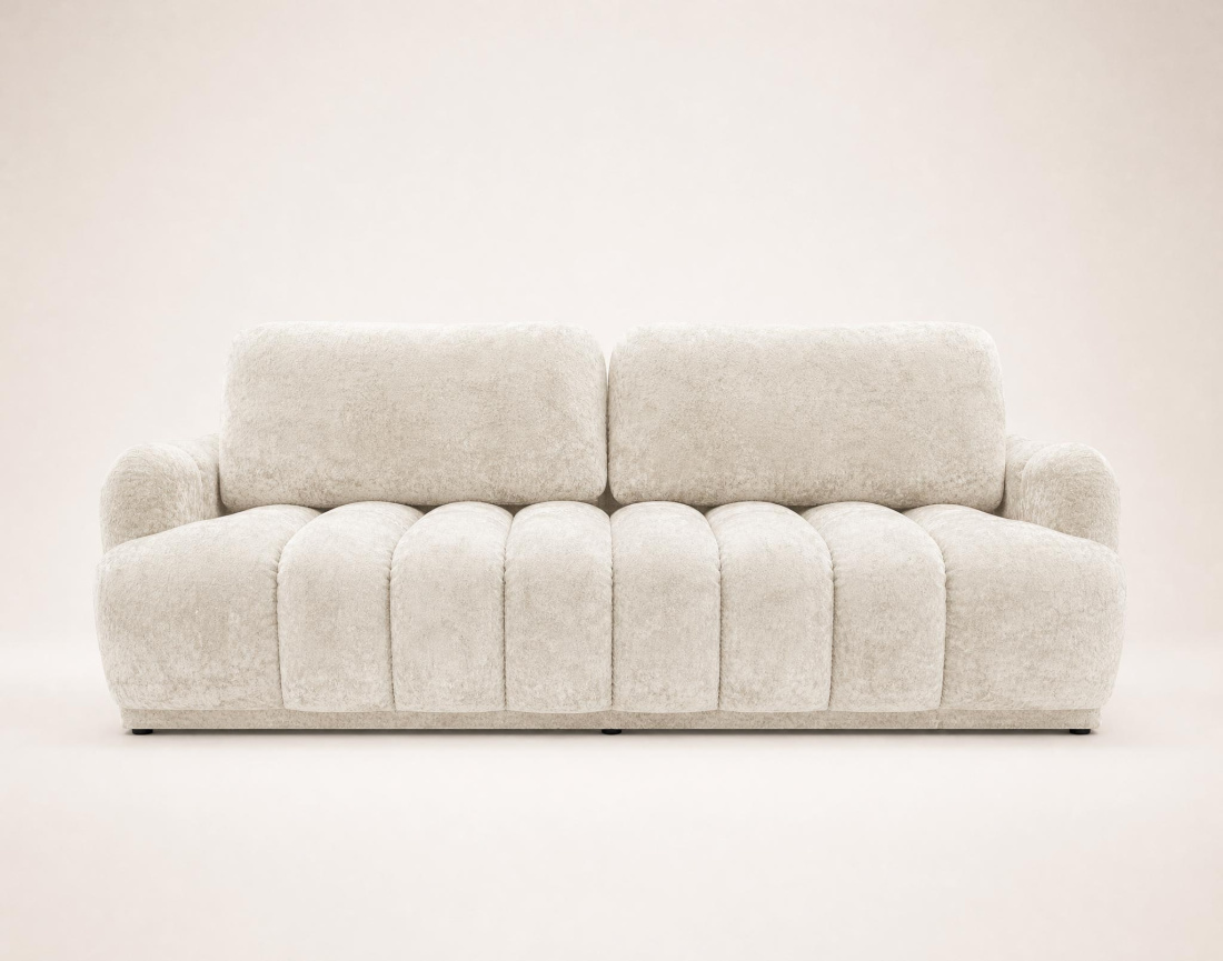 Canapé droit SILVIA 3 places convertible avec coffrre en tissu bouclette | Best Mobilier