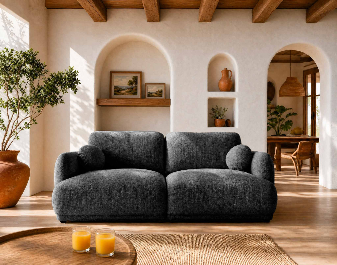 Canapé droit PIETRO 3 places en tissu texturé | Best Mobilier