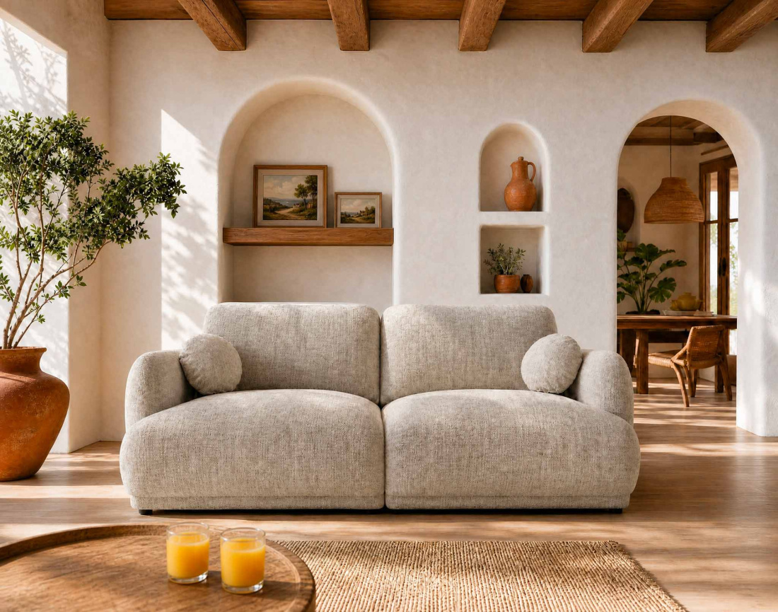 Canapé droit PIETRO 3 places en tissu texturé | Best Mobilier