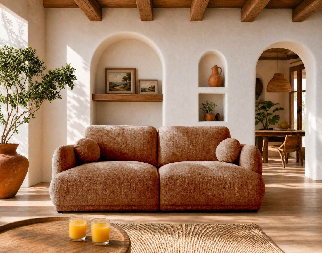 Canapé droit PIETRO 3 places en tissu texturé | Best Mobilier