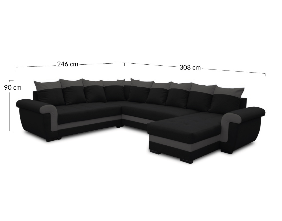 Canapé HENRY panoramique d'angle réversible convertible en tissu et PU  | Best Mobilier