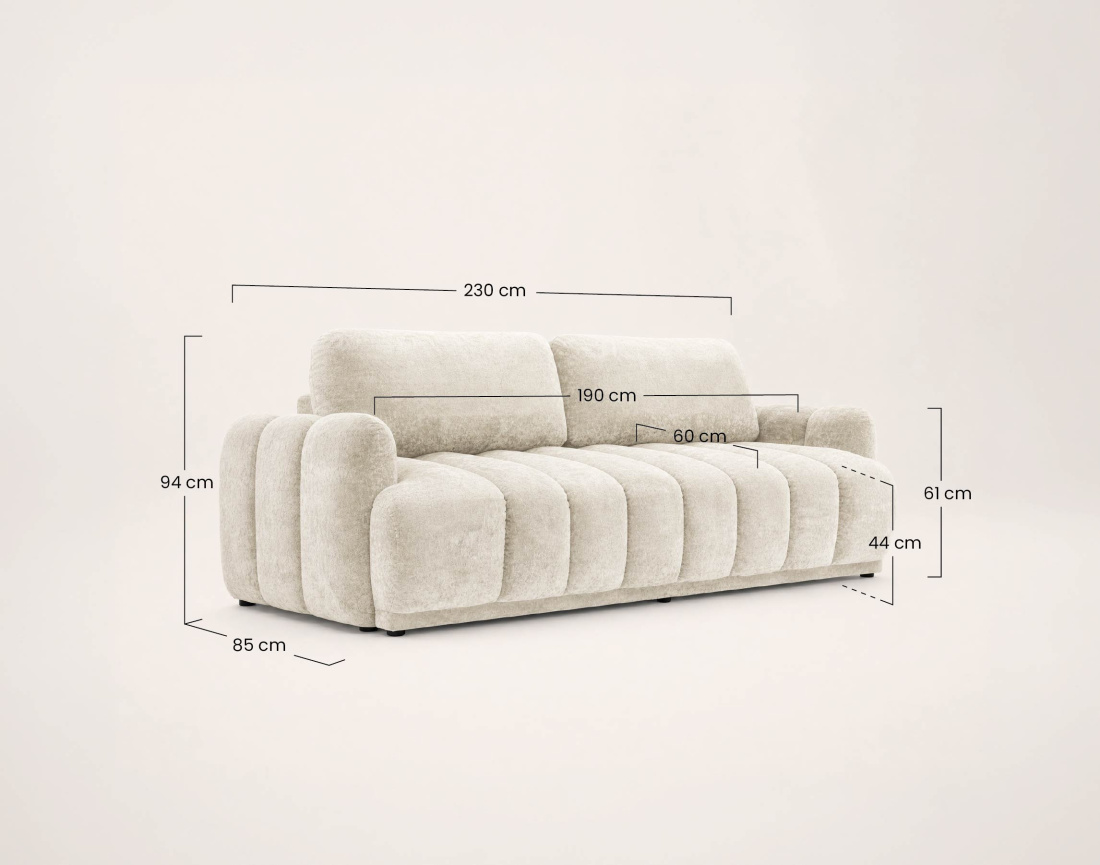 Canapé droit SILVIA 3 places convertible avec coffrre en tissu bouclette | Best Mobilier