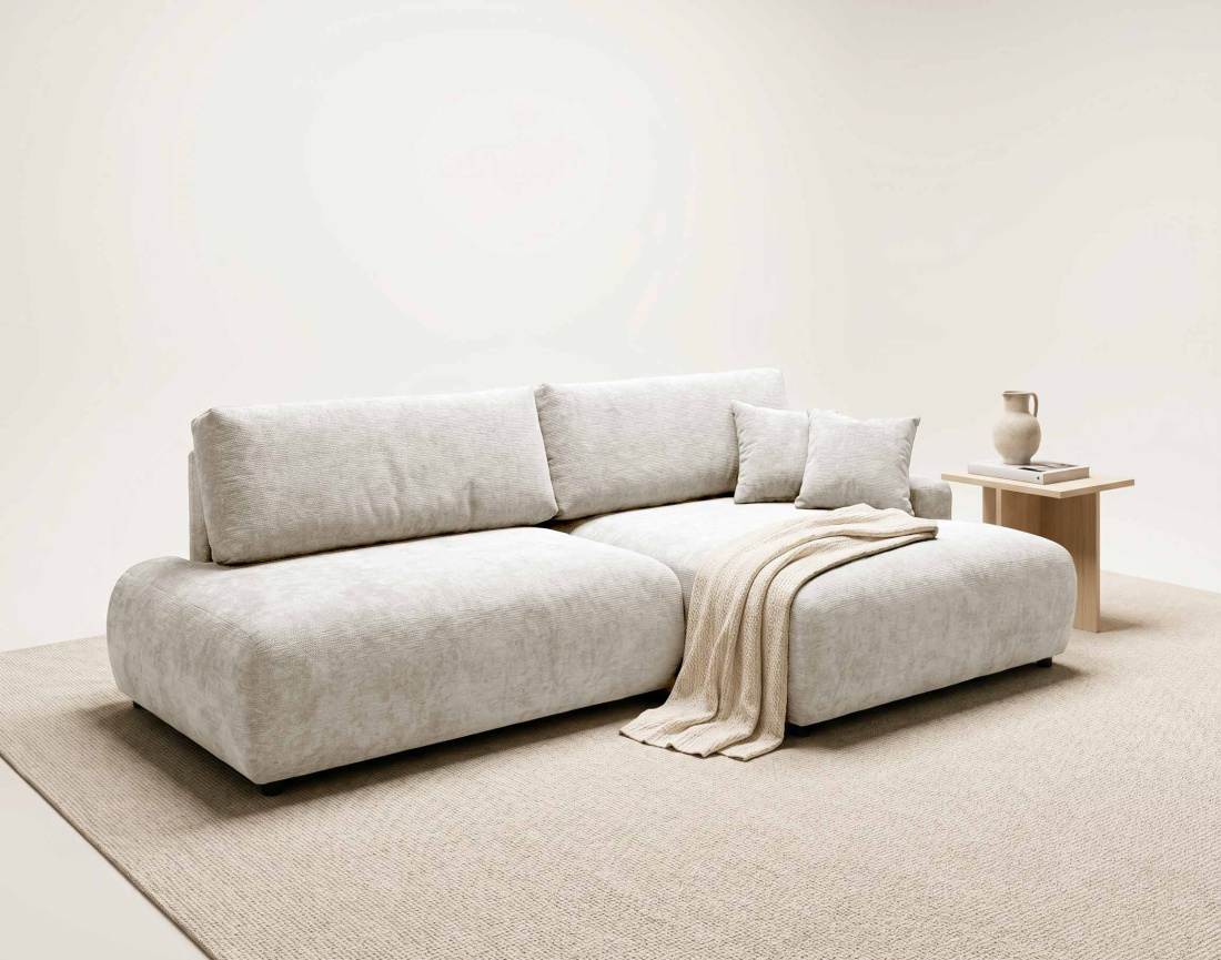 Canapé PIVOINE d'angle ouvert droit 4 places convertible coffre tissu texturé| Best Mobilier