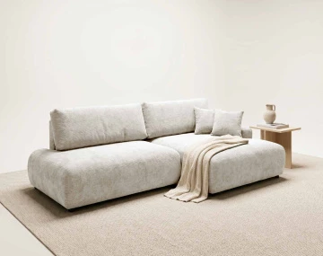 Canapé PIVOINE d'angle ouvert droit 4 places convertible coffre tissu texturé| Best Mobilier
