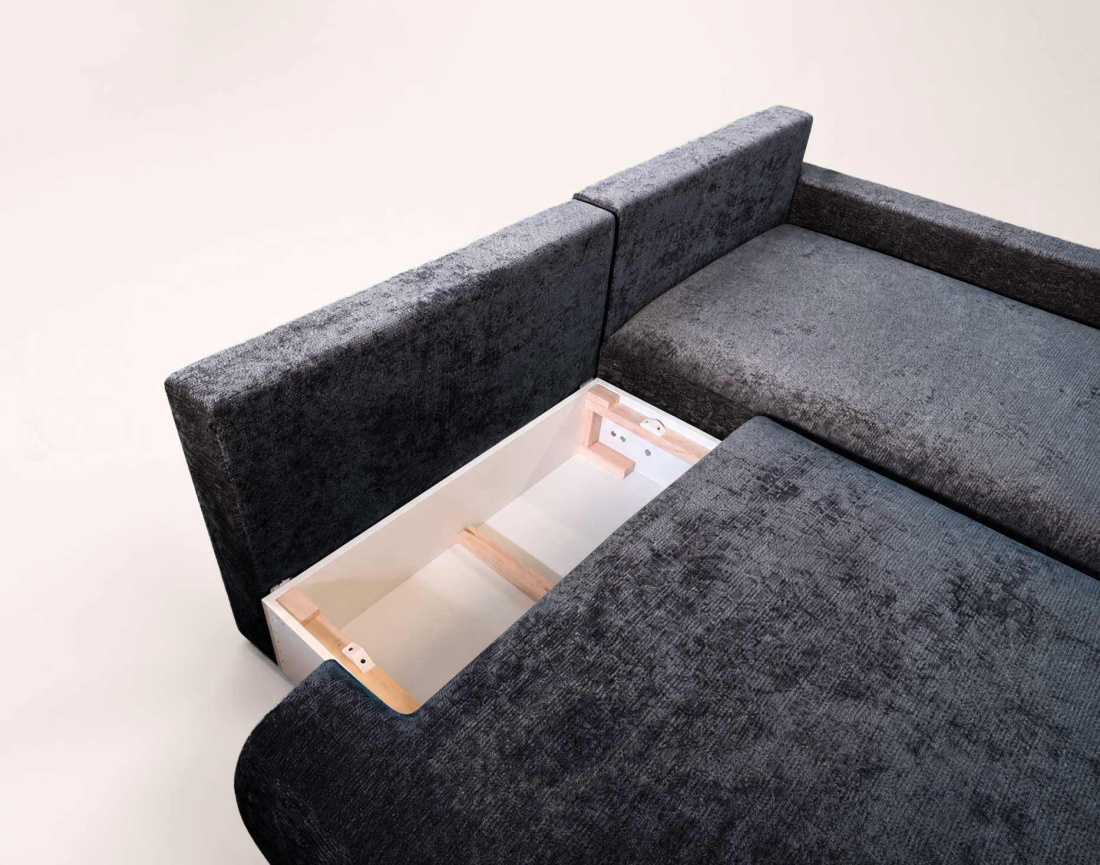 Canapé PIVOINE d'angle ouvert droit 4 places convertible coffre tissu texturé| Best Mobilier