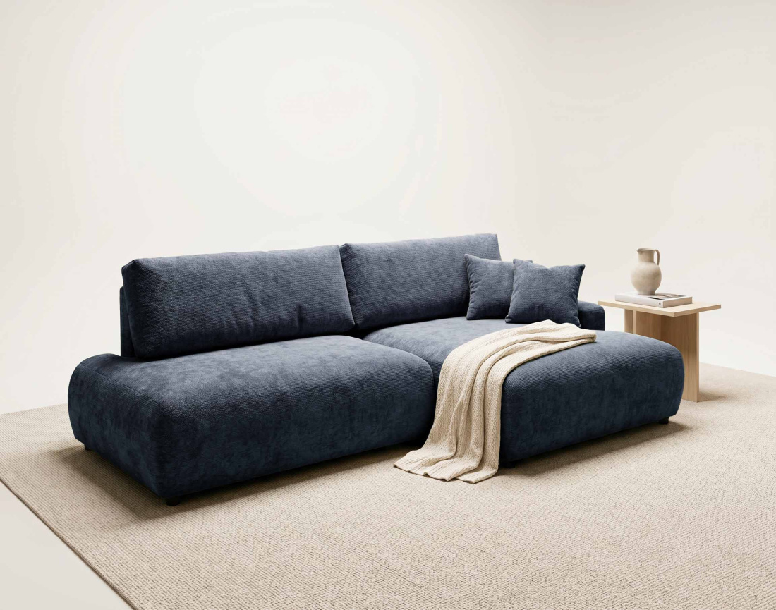 Canapé PIVOINE d'angle ouvert droit 4 places convertible coffre tissu texturé| Best Mobilier