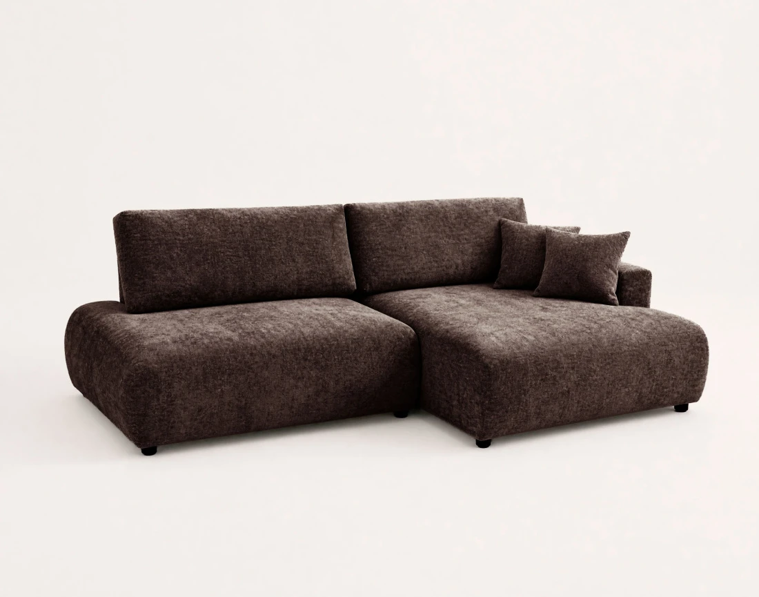 Canapé PIVOINE d'angle ouvert droit 4 places convertible coffre tissu texturé| Best Mobilier
