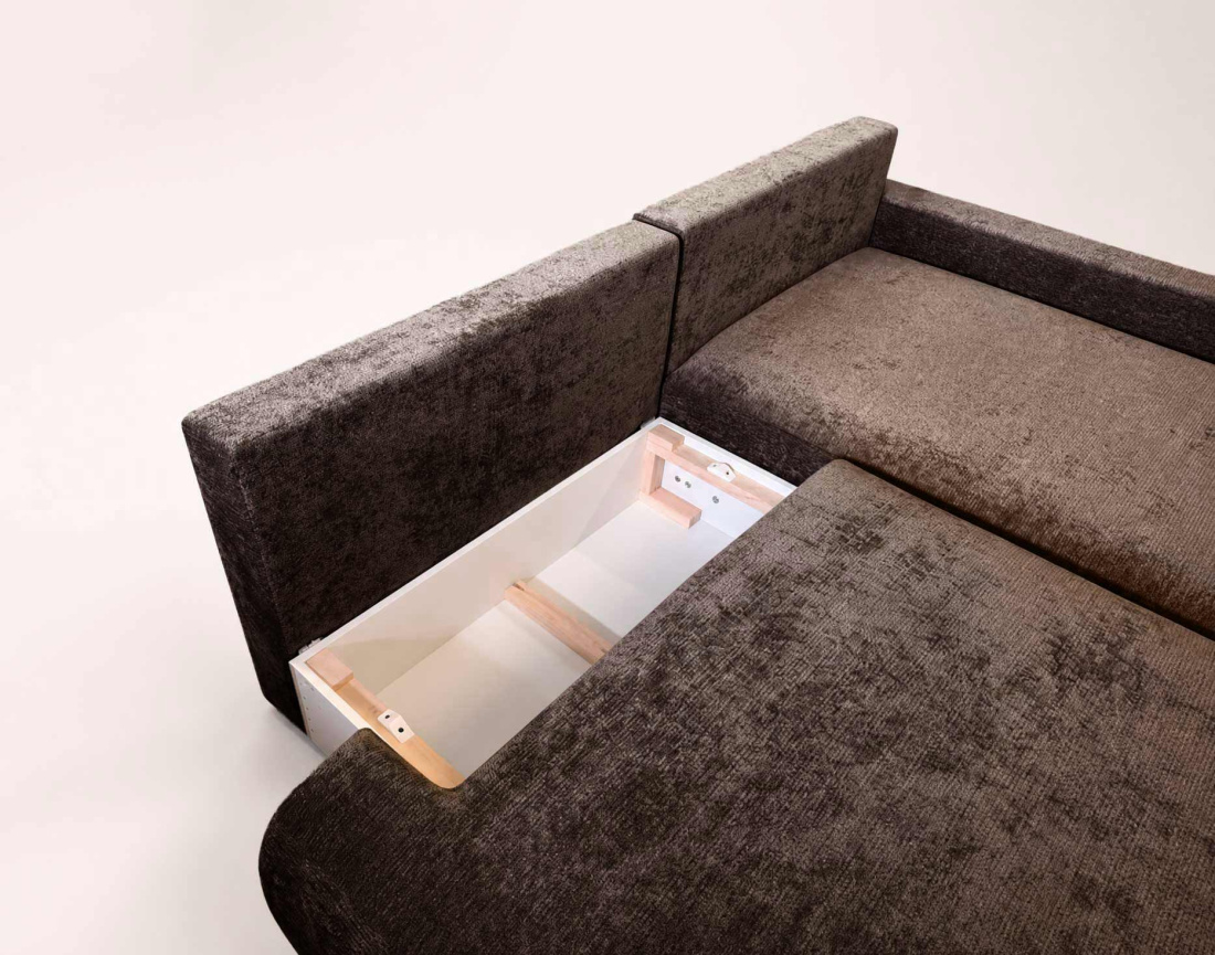 Canapé PIVOINE d'angle ouvert droit 4 places convertible coffre tissu texturé| Best Mobilier