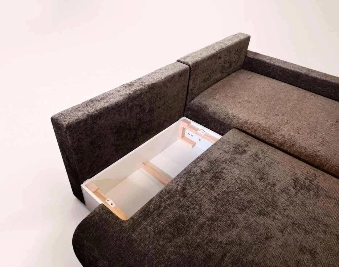 Canapé PIVOINE d'angle ouvert droit 4 places convertible coffre tissu texturé| Best Mobilier