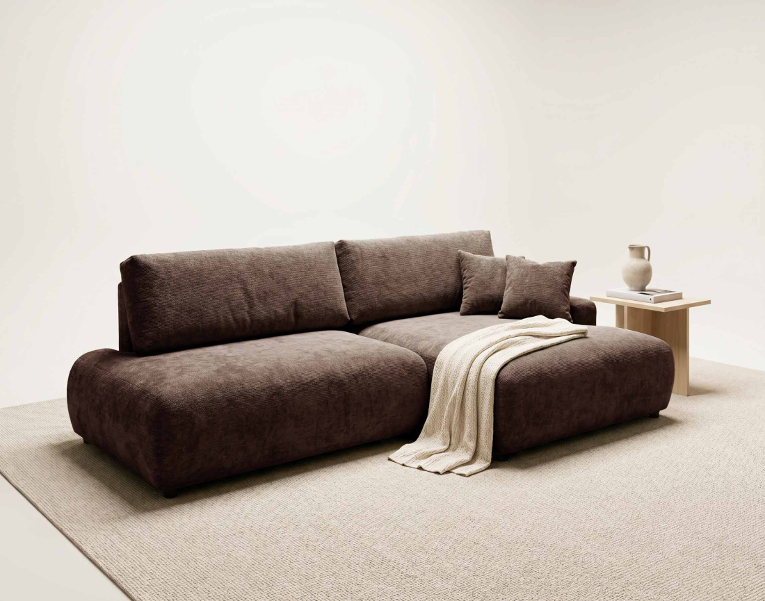 Canapé PIVOINE d'angle ouvert droit 4 places convertible coffre tissu texturé| Best Mobilier