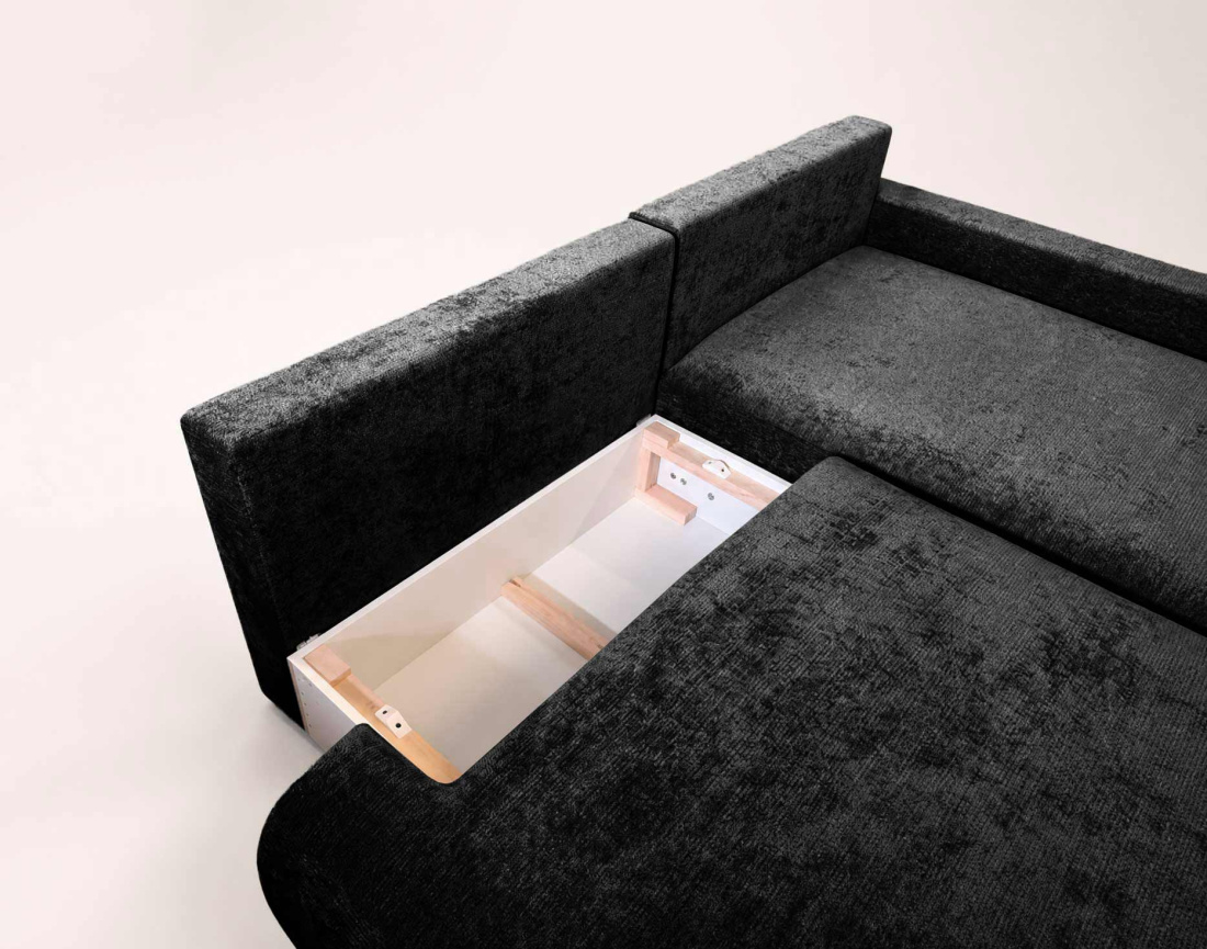 Canapé PIVOINE d'angle ouvert droit 4 places convertible coffre tissu texturé| Best Mobilier
