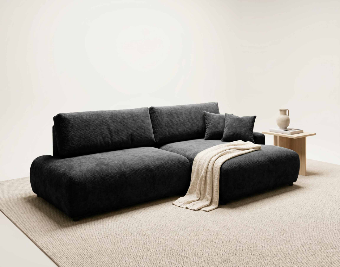 Canapé PIVOINE d'angle ouvert droit 4 places convertible coffre tissu texturé| Best Mobilier