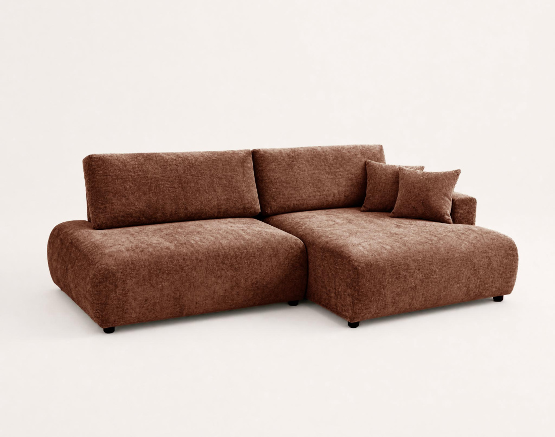 Canapé PIVOINE d'angle ouvert droit 4 places convertible coffre tissu texturé| Best Mobilier