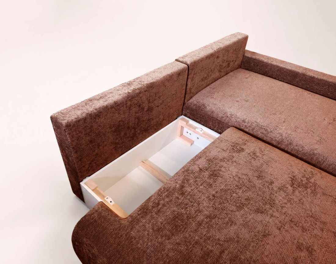 Canapé PIVOINE d'angle ouvert droit 4 places convertible coffre tissu texturé| Best Mobilier