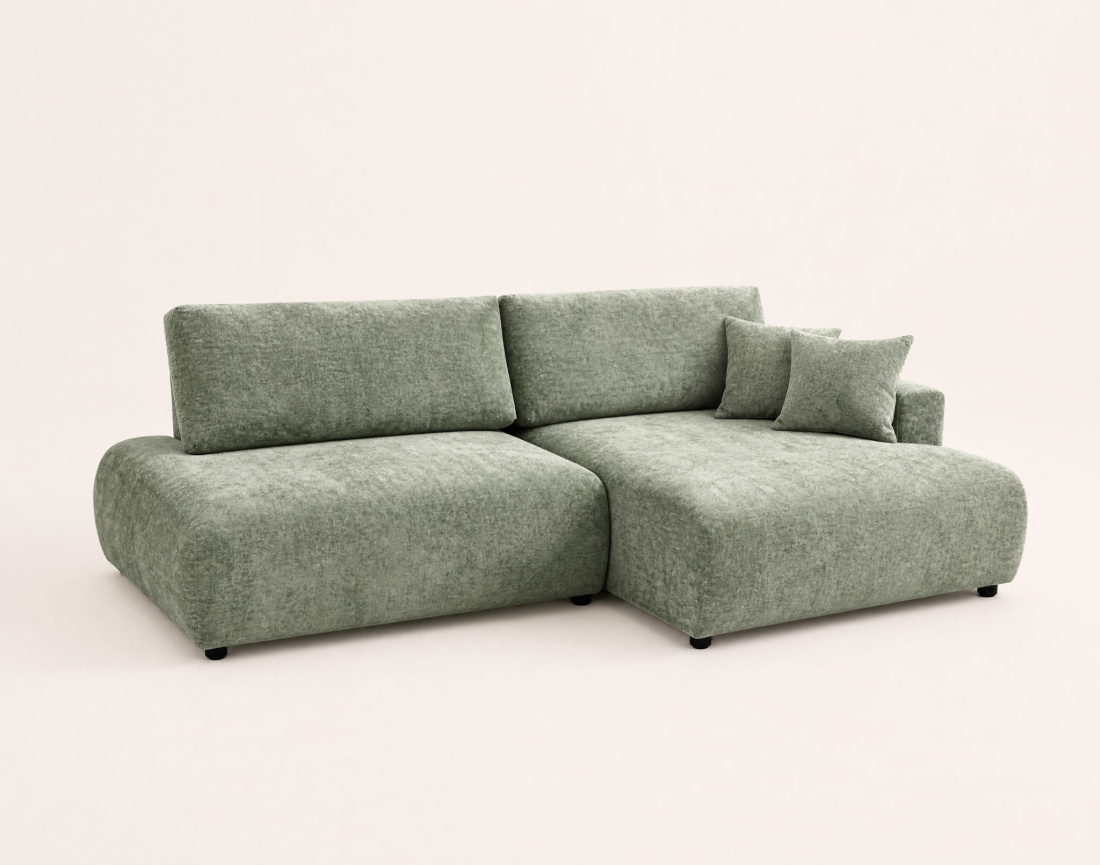 Canapé PIVOINE d'angle ouvert droit 4 places convertible coffre tissu texturé| Best Mobilier