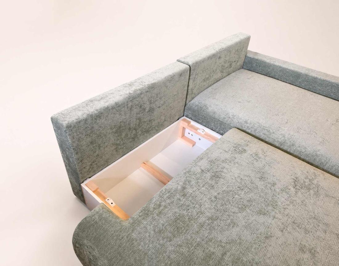 Canapé PIVOINE d'angle ouvert droit 4 places convertible coffre tissu texturé| Best Mobilier