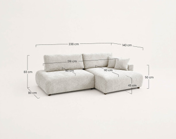 Canapé PIVOINE d'angle ouvert droit 4 places convertible coffre tissu texturé| Best Mobilier